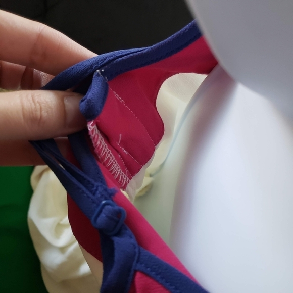 Charming Charlie Small Knee Length Dress Colorblock Navy Blue Cream Dark Pink - Picture 7 of 10